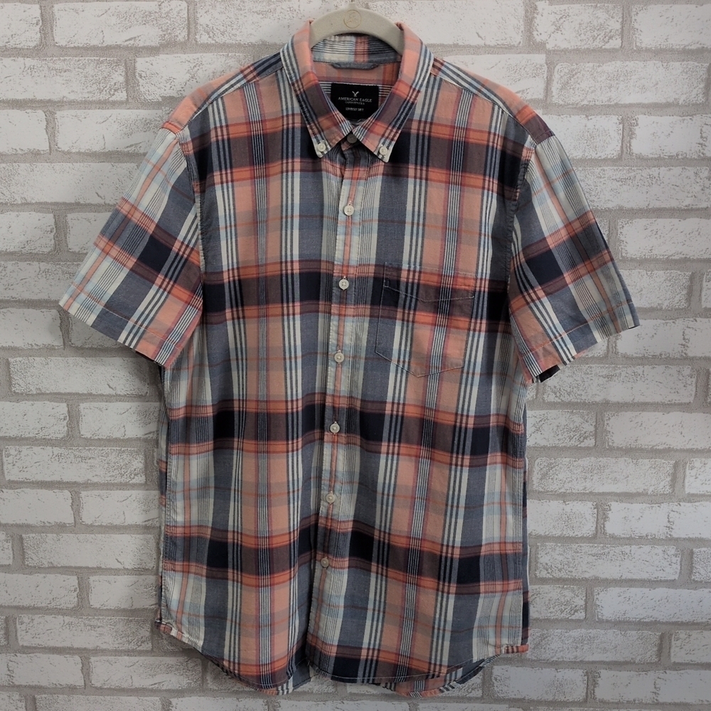 Vintage American Eagle "Seriously Soft" Short Sleeve Plaid Button Down Size Med